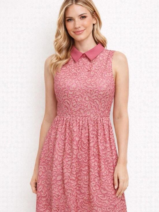 Betsey Johnson Dresses & Skirts - Betsey Johnson Pink Lace Dress Womens Size 8 Fit Flare Sleeveless Party Cocktail